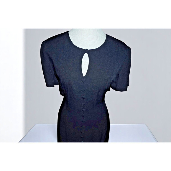 Vintage Donna Ricco Black Midi Dress Size 8 USA Made | 80s 90s Keyhole Neck - Picture 4 of 10